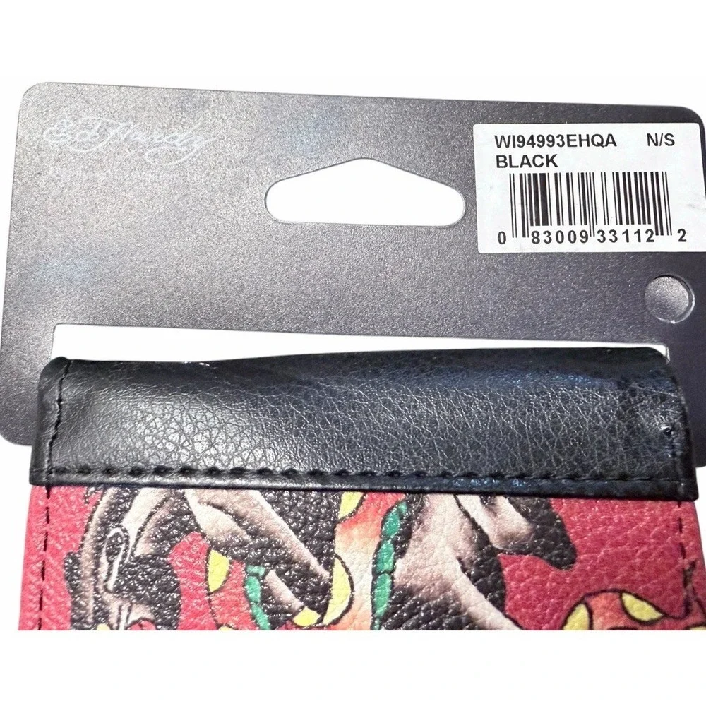 New Ed Hardy Men's Bifold Wallet Red Faux Leather Panther Dragon Heart Tattoo